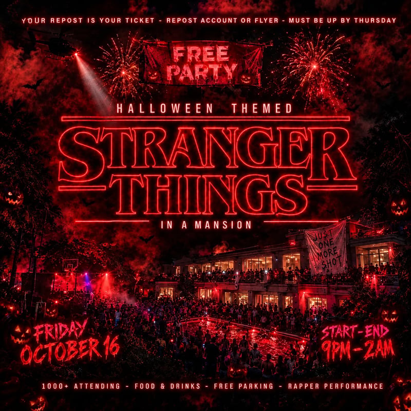 Stranger Things Mansion Party Flyer