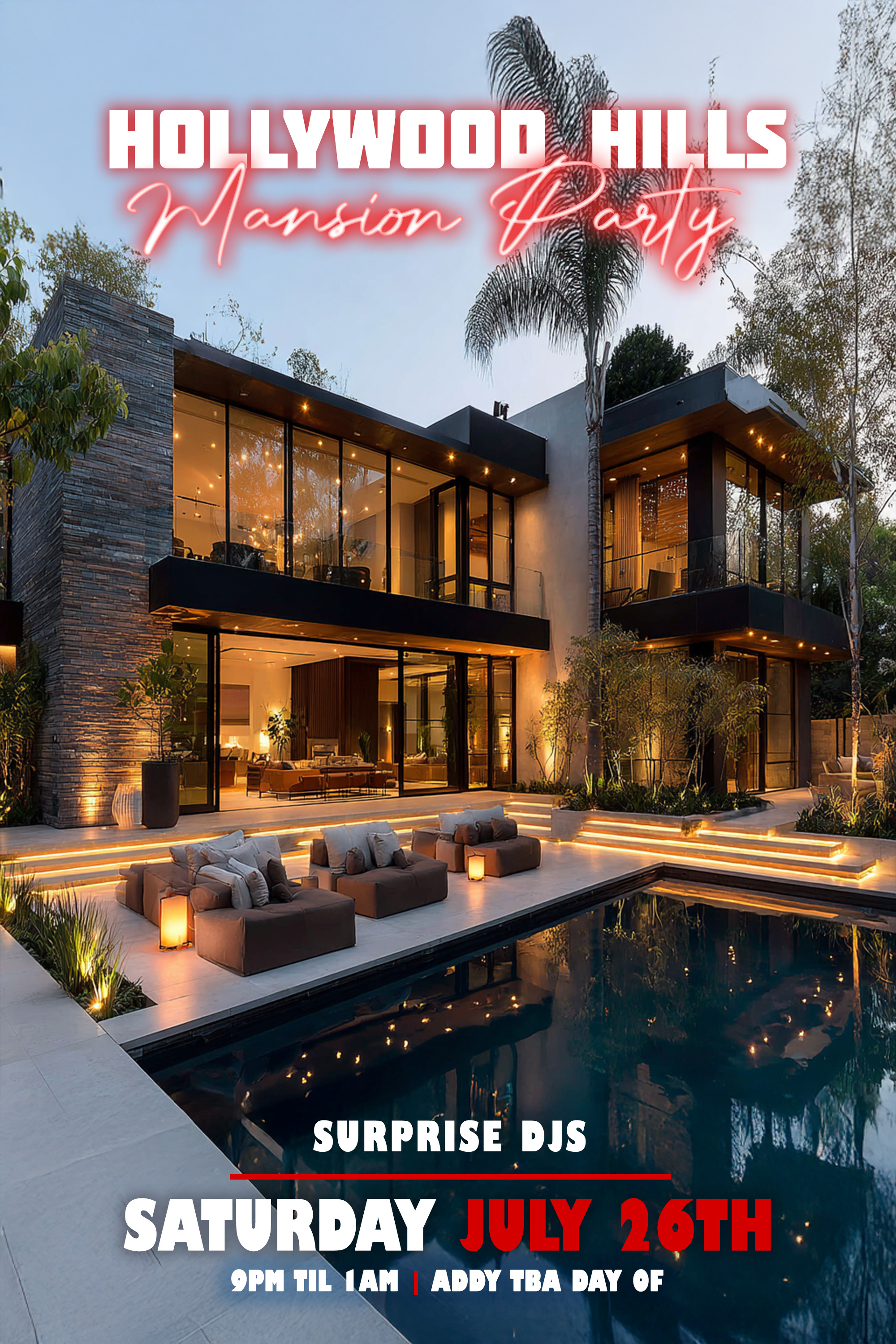 Hollywood Hills Mansion Party Flyer